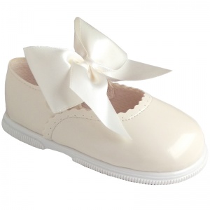 Girls Ivory Patent Large Satin Bow Special Occasion Shoes
